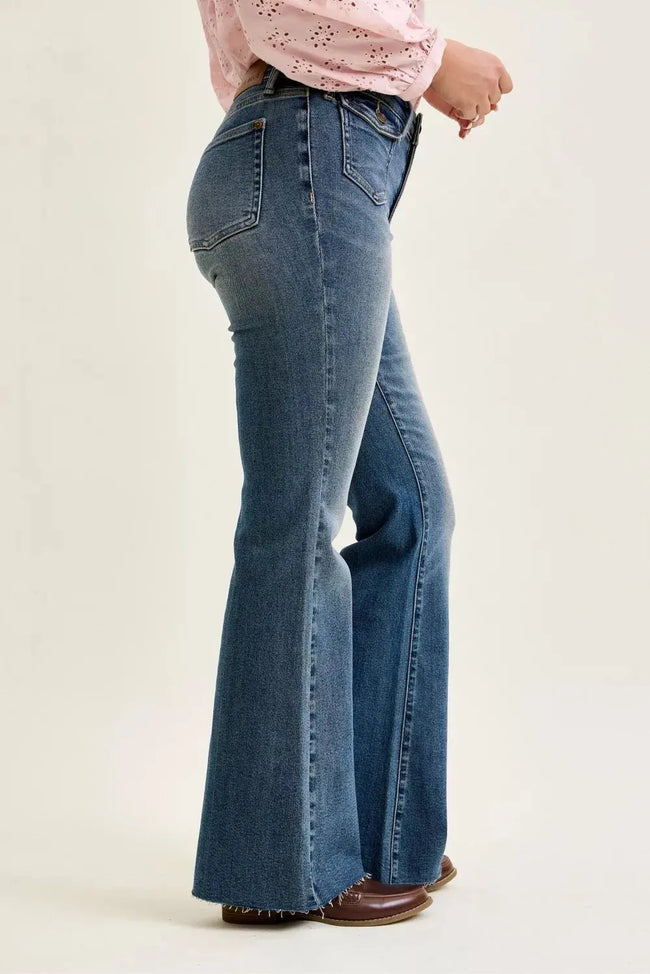 Judy Blue Mid Rise Flare Jeans with Front Flap Pockets  Style Ratio