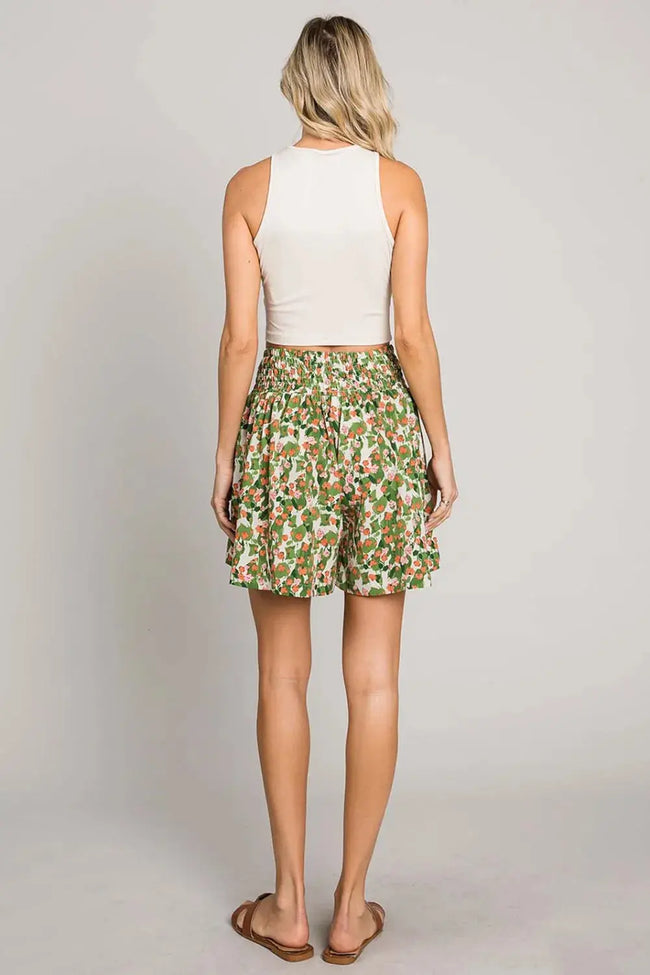 Cotton Bleu by Nu Label Floral Printed Smocked Waist Skorts  Style Ratio