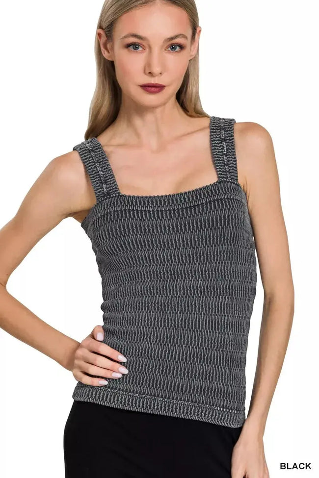 Zenana Seamless Winkle Stone Washed Tank Top  Style Ratio