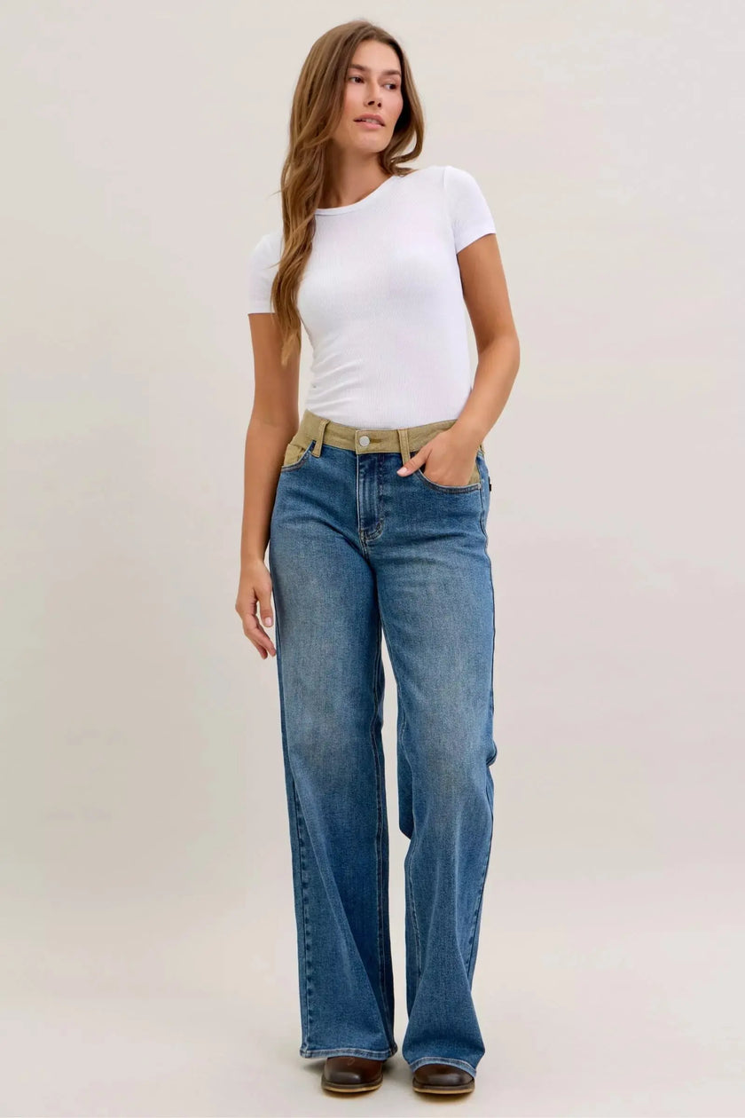 Judy Blue MR Column Straight Jeans with Corduroy Waist  Style Ratio