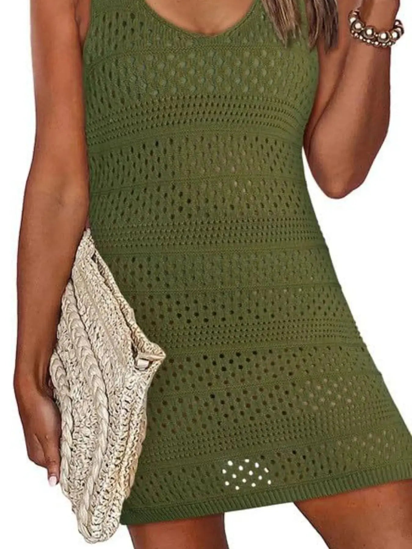 Crochet Knit Cover-Up Dress with Side Slit  Style Ratio