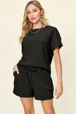 Double Take Short Sleeve Shirt and Drawstring Shorts Set  Style Ratio
