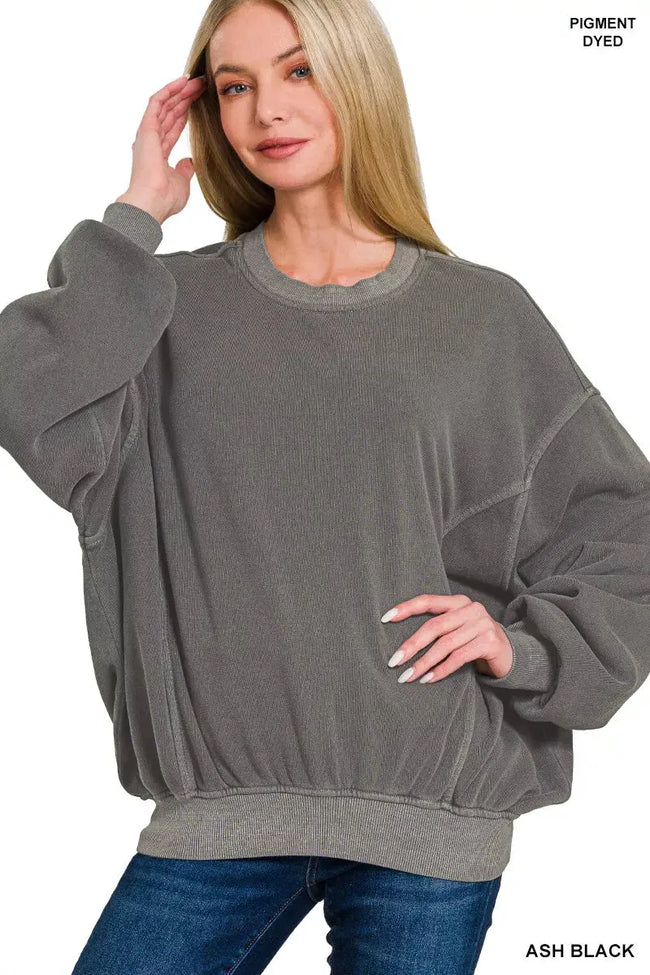 Zenana Soft Fleece Pigment Dye Pullover Sweatshirt  Style Ratio
