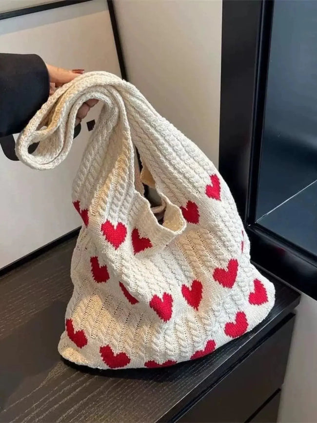 Heart Pattern Knitted Handbag  Style Ratio