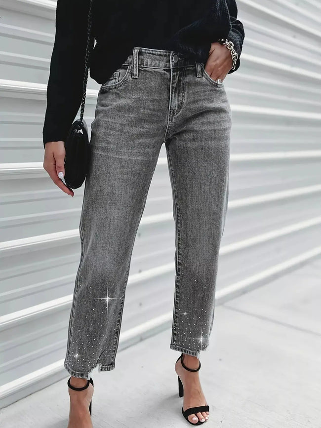 Rhinestone Embellished Cropped Jeans  Style Ratio