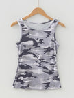 Camouflage Print Ribbed Knit Round Neck Tank Top  Style Ratio