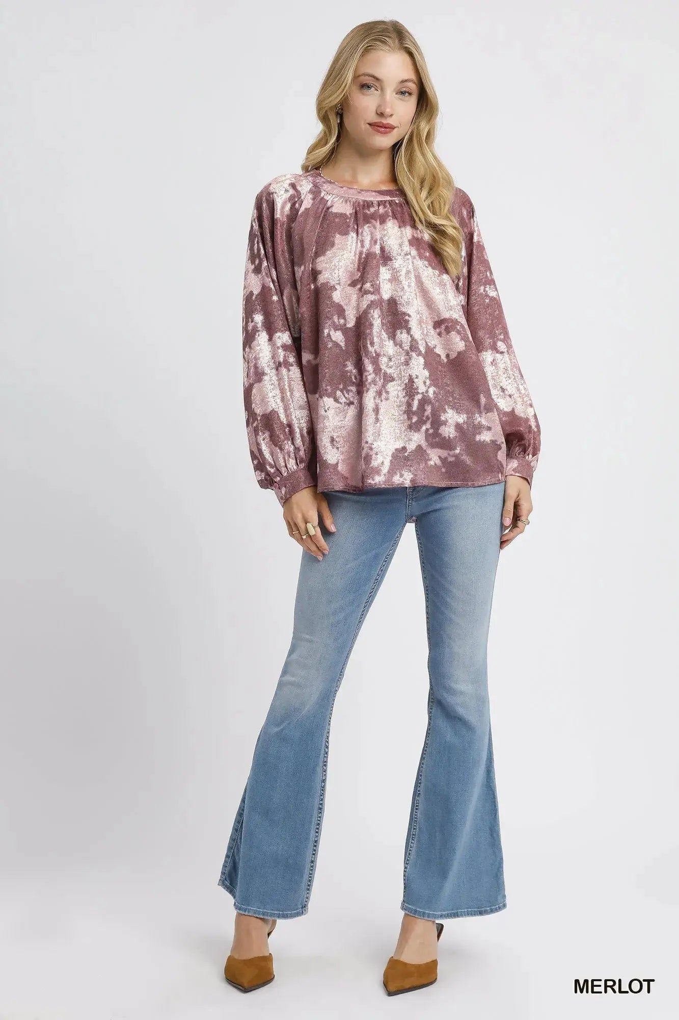 Umgee Metallic Fabric Blouse with Balloon Sleeves  Style Ratio