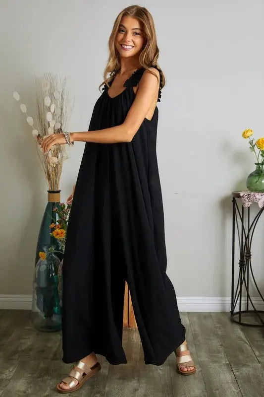 Adora Elastic Ruffle Shoulder Jumpsuit  Style Ratio