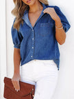 Puff Sleeve Button-Down Denim Top  Style Ratio