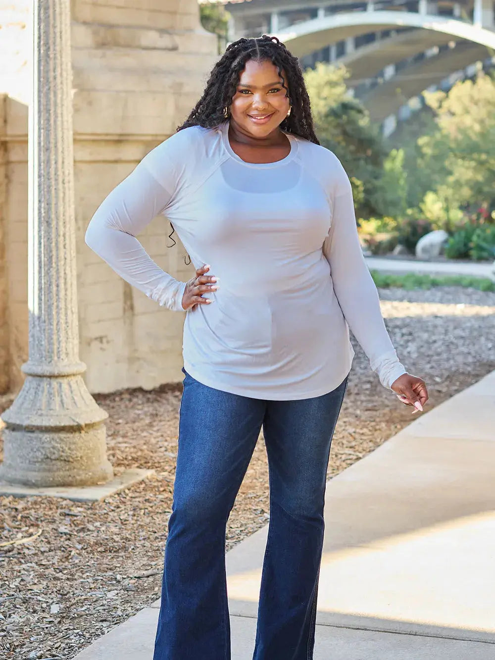 Basic Bae Full Size Round Neck Long Sleeve Shirt  Style Ratio