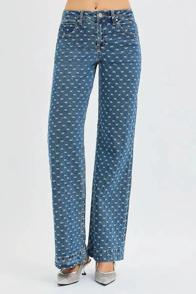 RISEN High Rise Wide Leg Bow Embroidered Jeans  Style Ratio