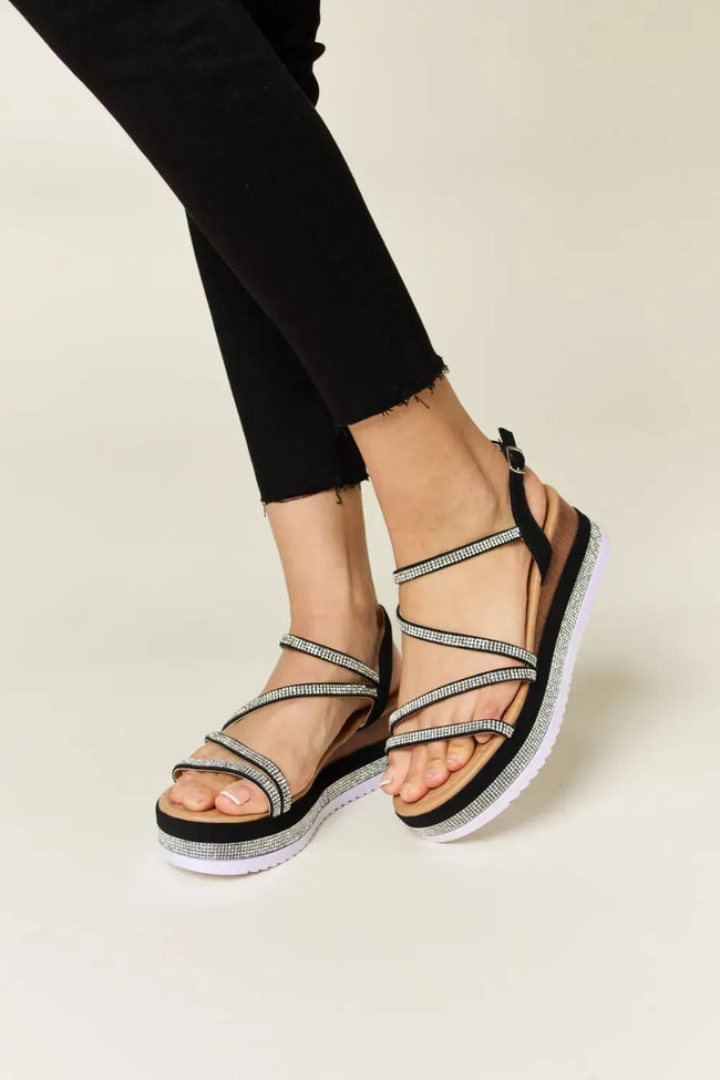 Forever Link Rhinestone Strappy Wedge Sandals  Style Ratio