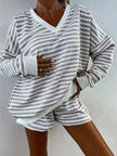 Striped V-Neck Top and Shorts Set  Style Ratio