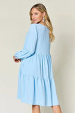 Double Take Full Size V-Neck Balloon Sleeve Tiered Dress with Pockets  Style Ratio