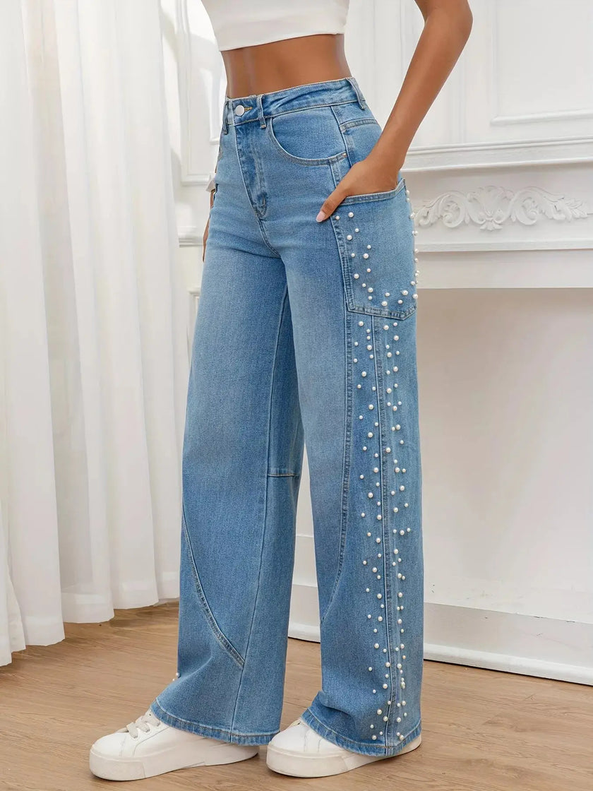 Pearl Embellished Wide Leg Jeans  Style Ratio