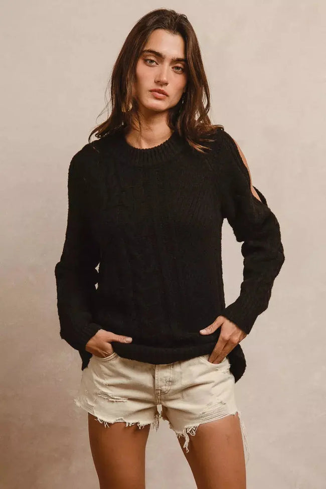 BiBi Twist Knitted Open Shoulder Sweater  Style Ratio