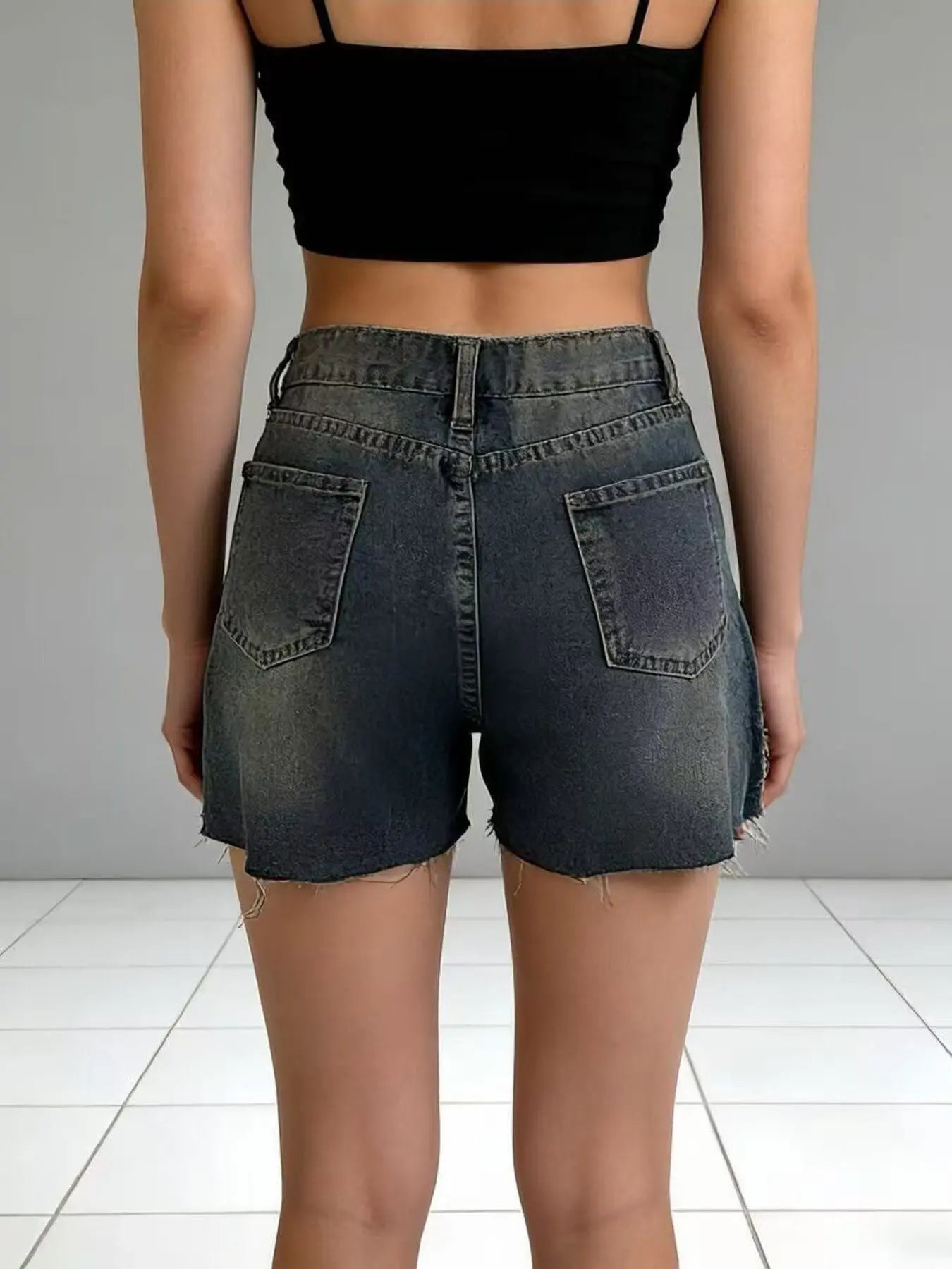Distressed Slit Denim Shorts  Style Ratio