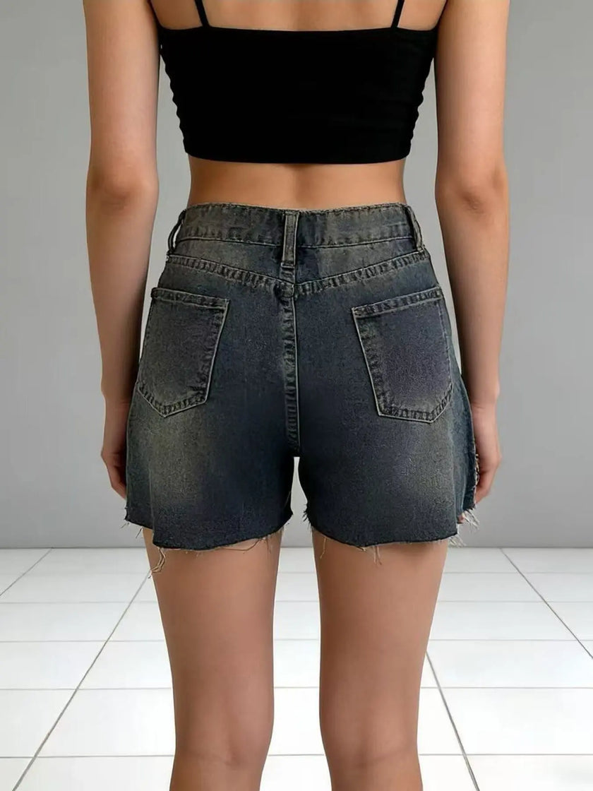 Distressed Slit Denim Shorts  Style Ratio