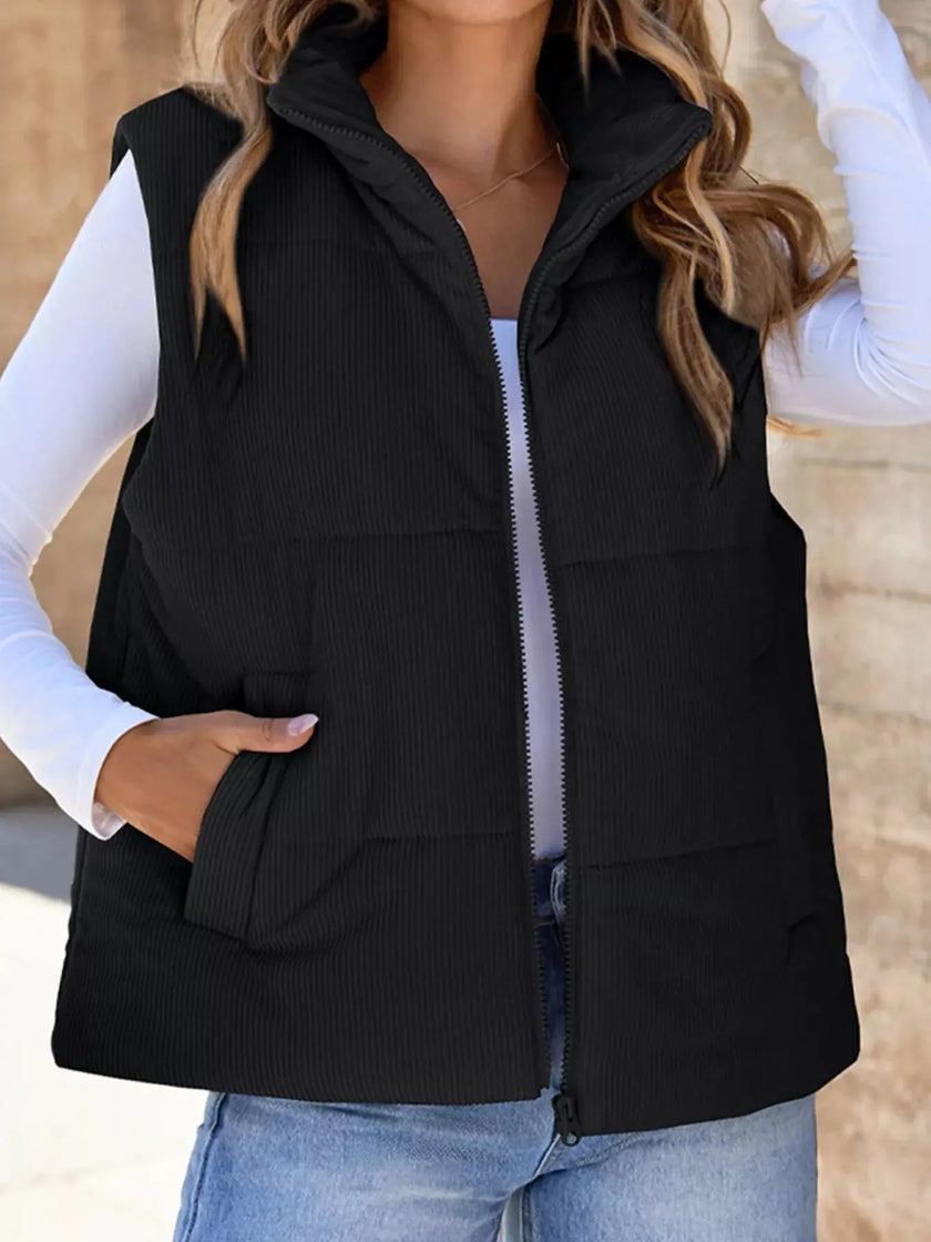 Corduroy Zip Up Vest Coat  Style Ratio