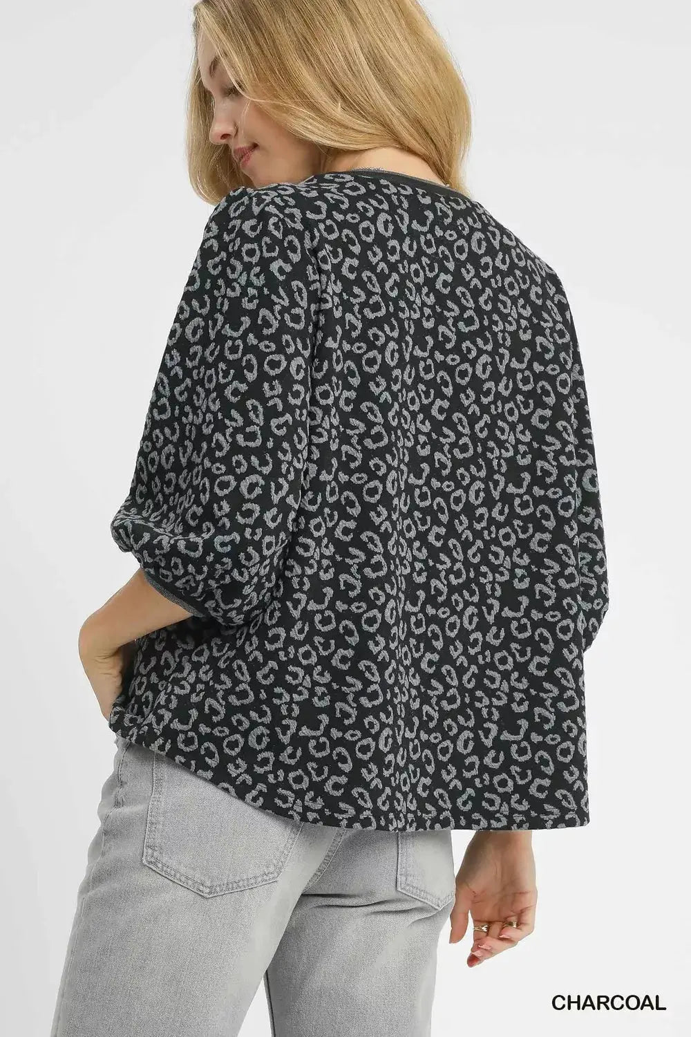 Umgee Leopard Print Jacquard Blouse with Puff Sleeves  Style Ratio