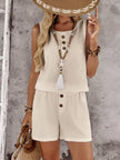 Decor Button Round Neck Tank and Shorts Set  Style Ratio