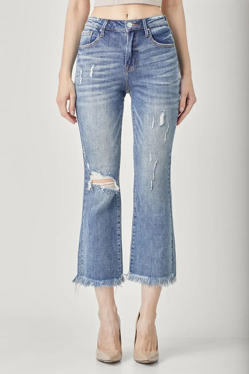 RISEN High Waist Distressed Cropped Bootcut Jeans  Style Ratio