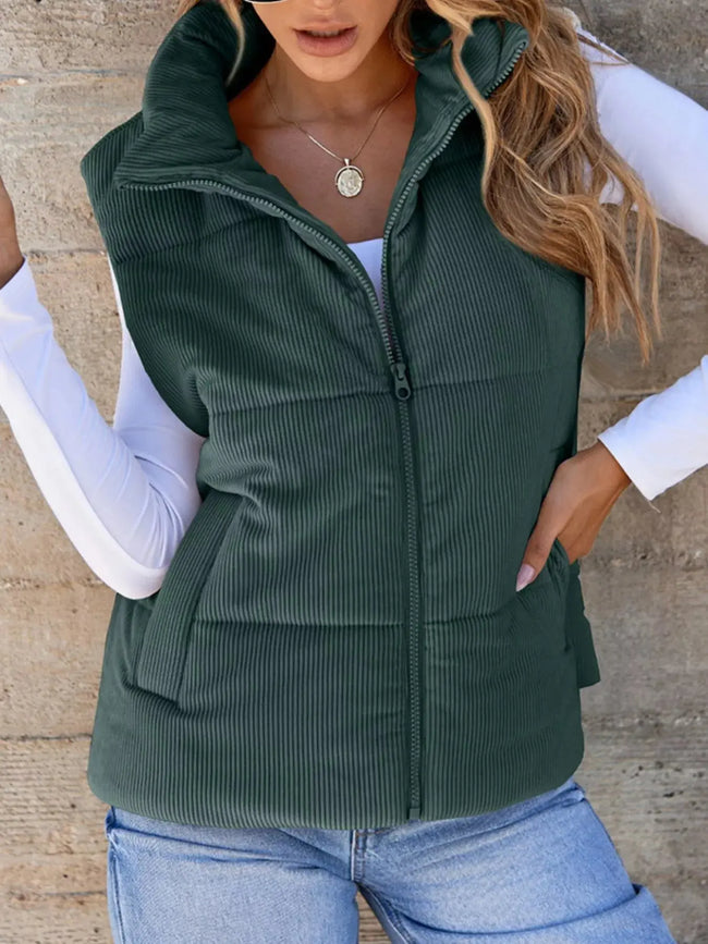 Corduroy Zip Up Vest Coat  Style Ratio
