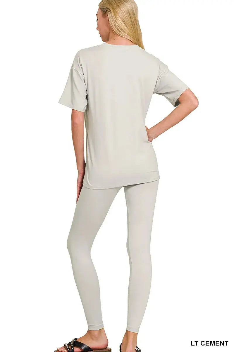 Zenana Brushed Dty Microfiber Short Sleeve Top and Pants Loungewear Set  Style Ratio