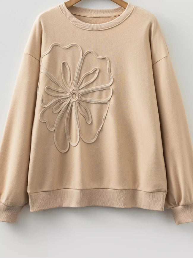 Embroidered Flower Pattern Drop Shoulder Sweatshirt  Style Ratio