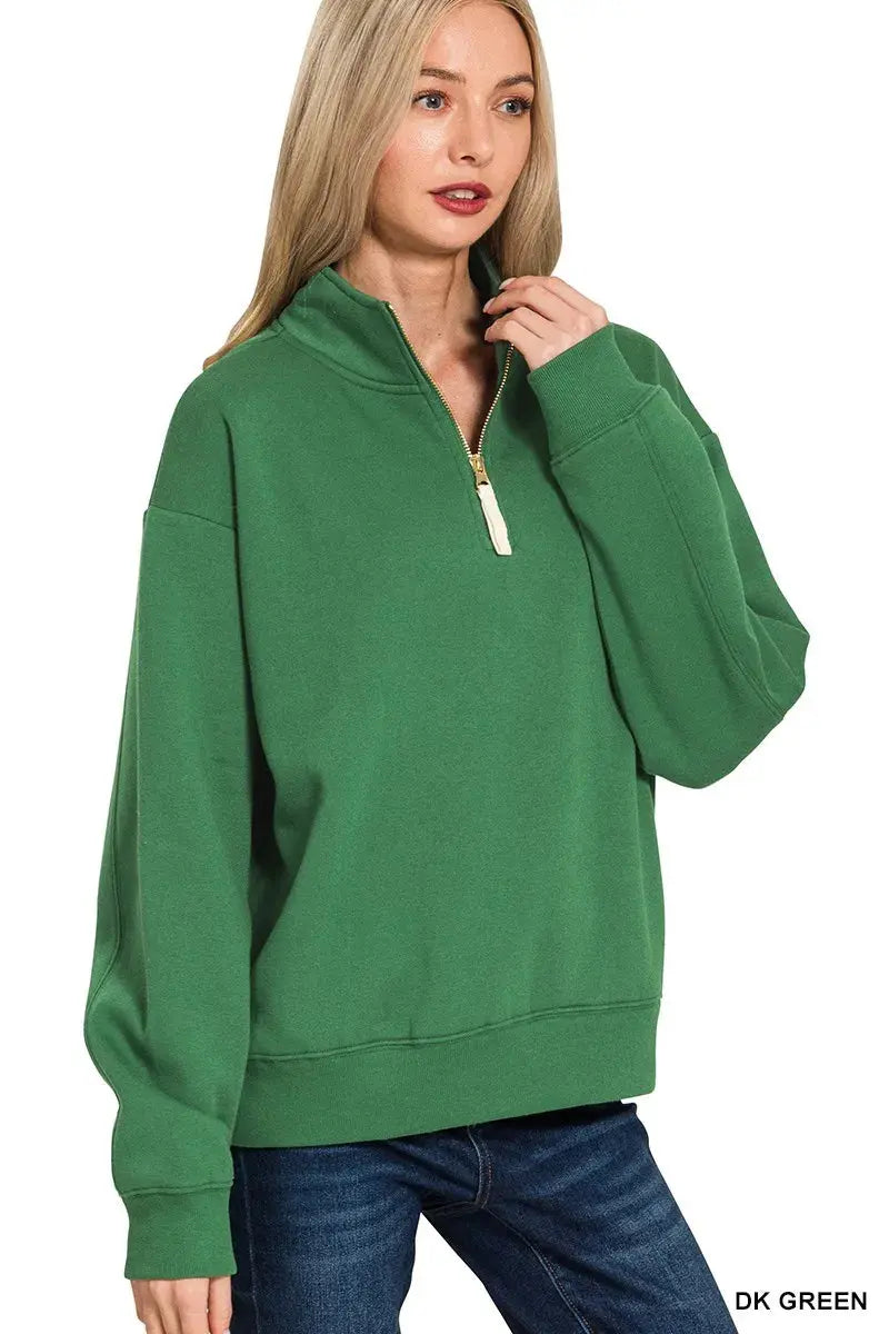 Zenana Fleece Half Zip Sweatshirt  Style Ratio