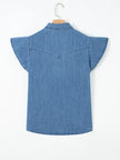 Ruffled Short Sleeve Denim Shirt  Style Ratio