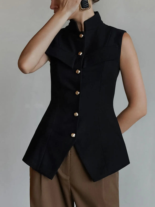 Stand Collar Button-Down Vest Coat  Style Ratio