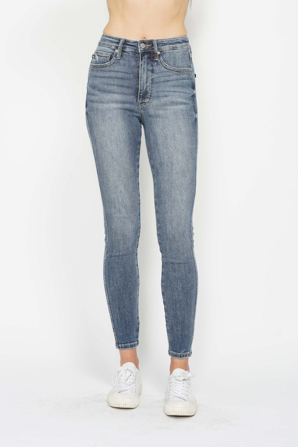 High Rise Contrast Wash Skinny Jeans