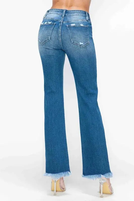 bytos Full Size Raw Hem Distressed Mid Rise Straight Jeans  Style Ratio