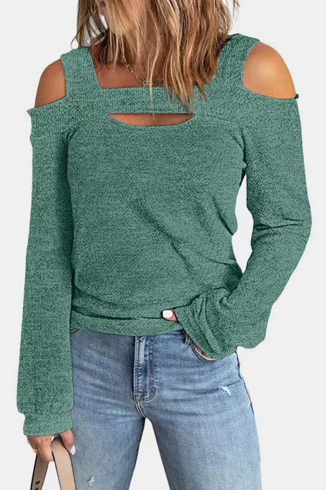 Full Size Cutout Shoulder Long Sleeve Shirt  Style Ratio