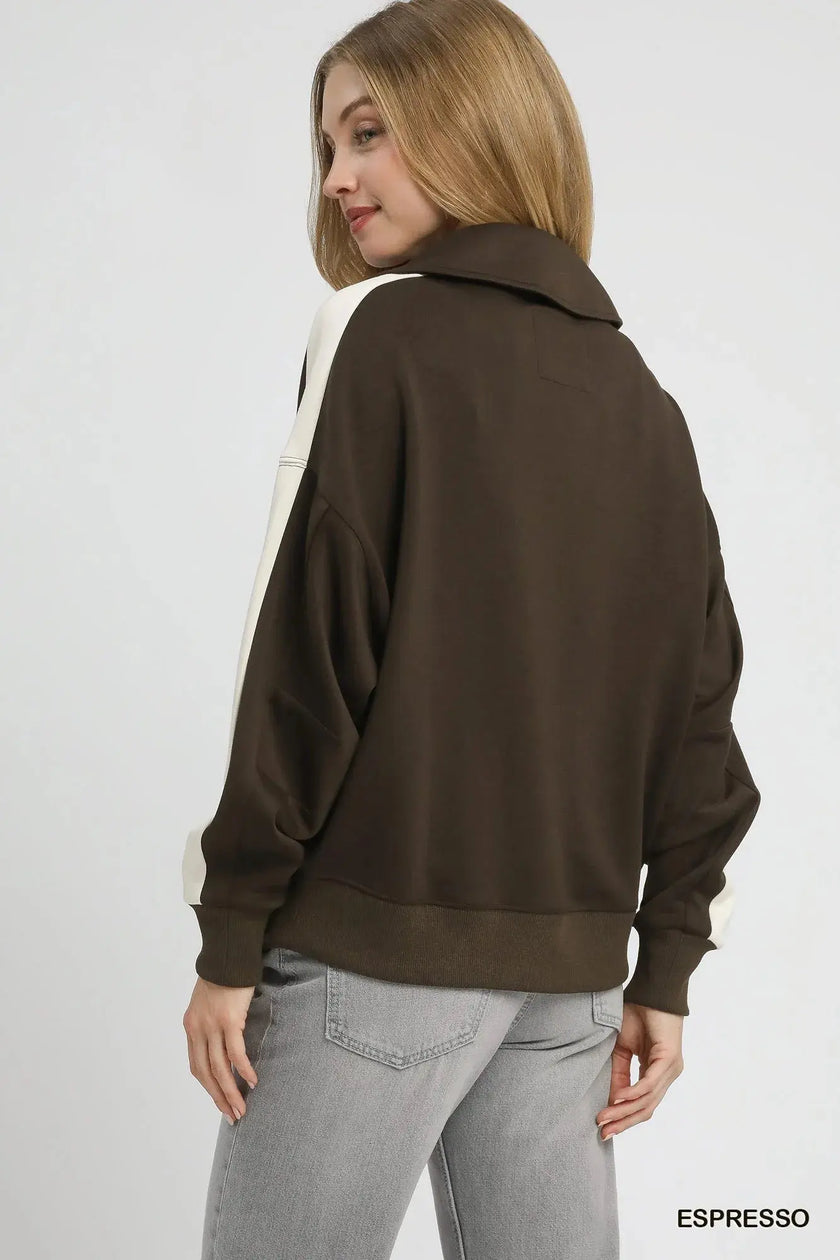 Umgee Color Block Polo Sweatshirt  Style Ratio
