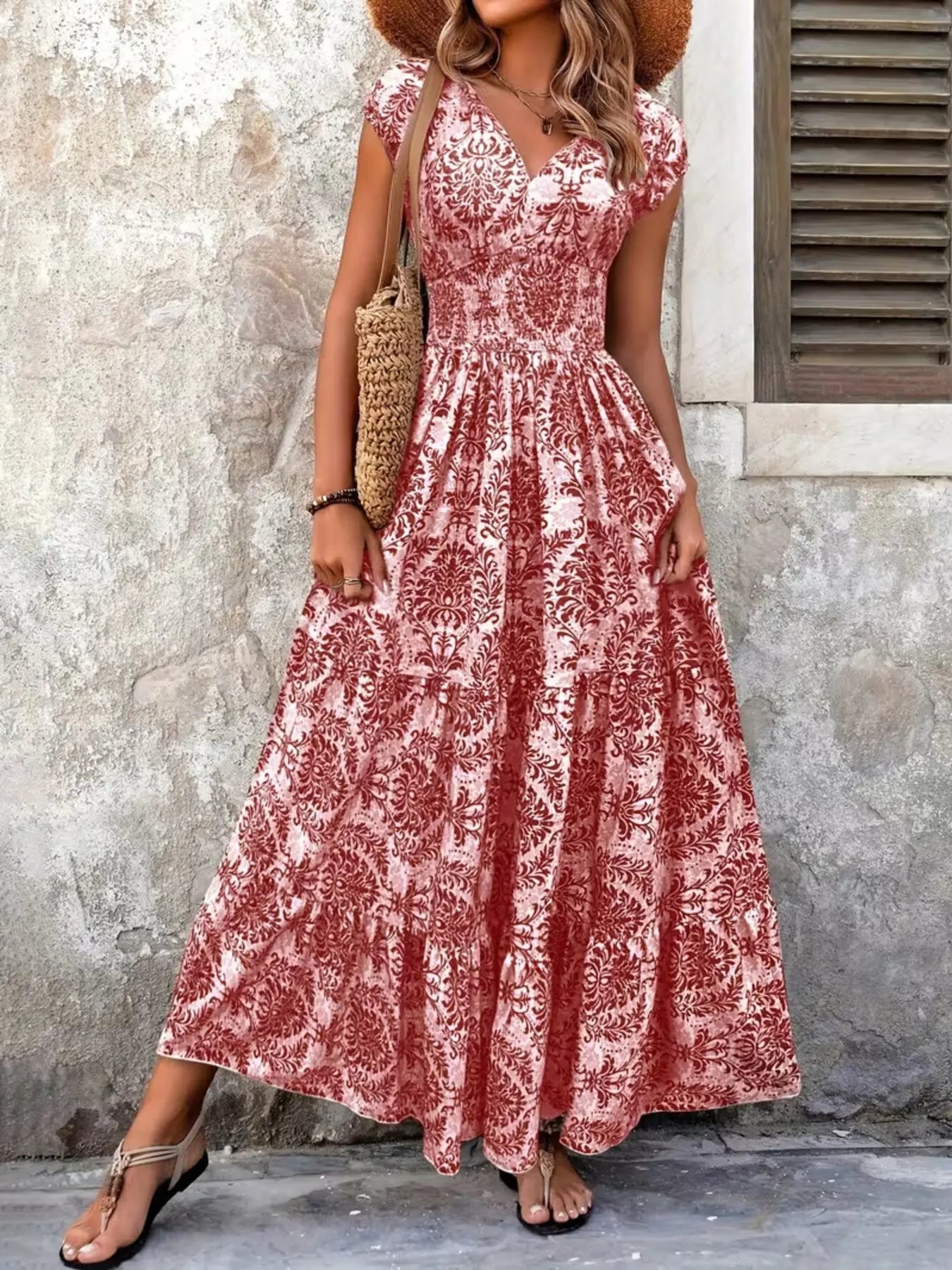Printed Cap Sleeve Maxi Dress  Style Ratio