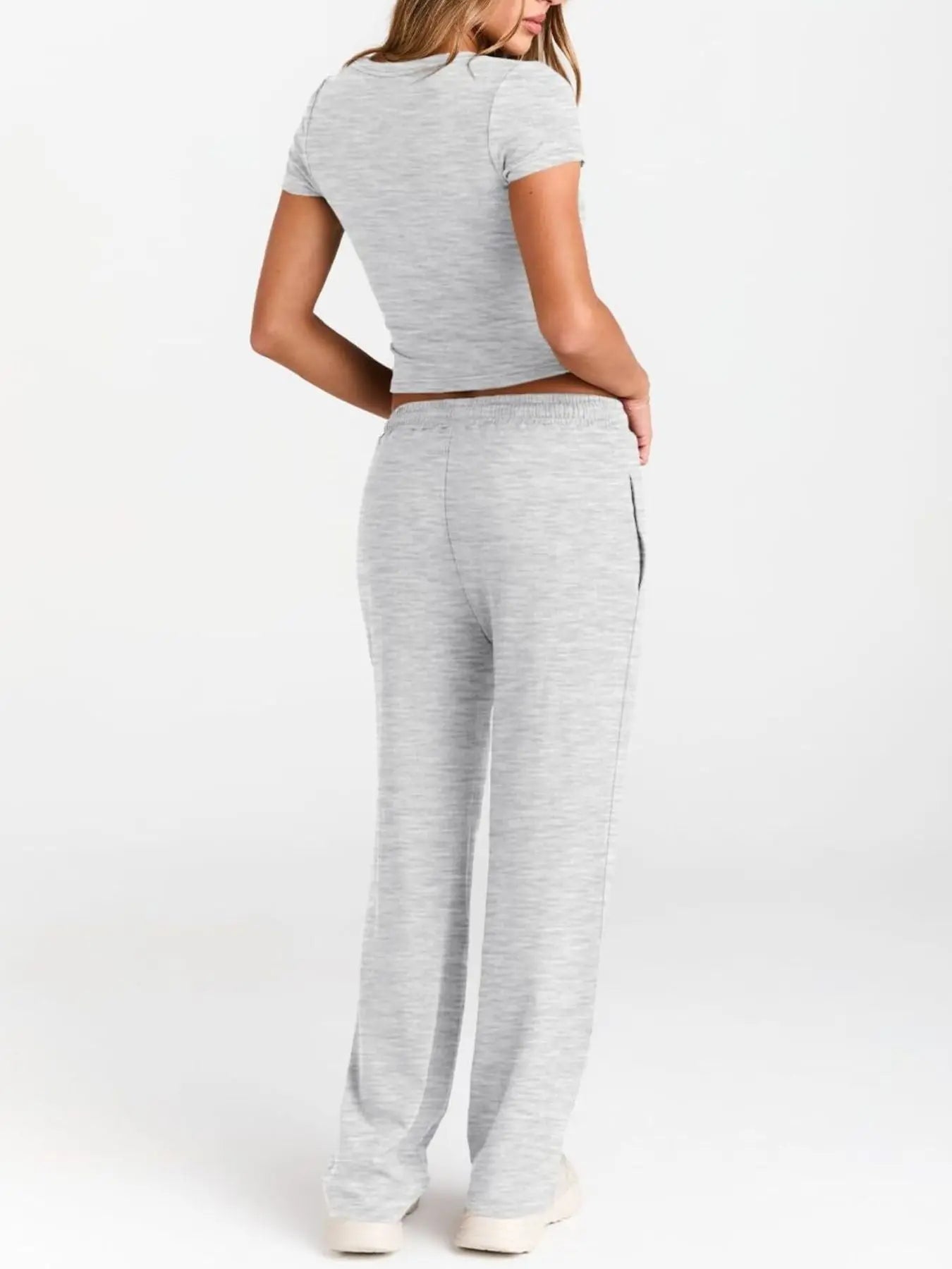 Round Neck Short Sleeve Shirt and Pants Loungewear  Style Ratio
