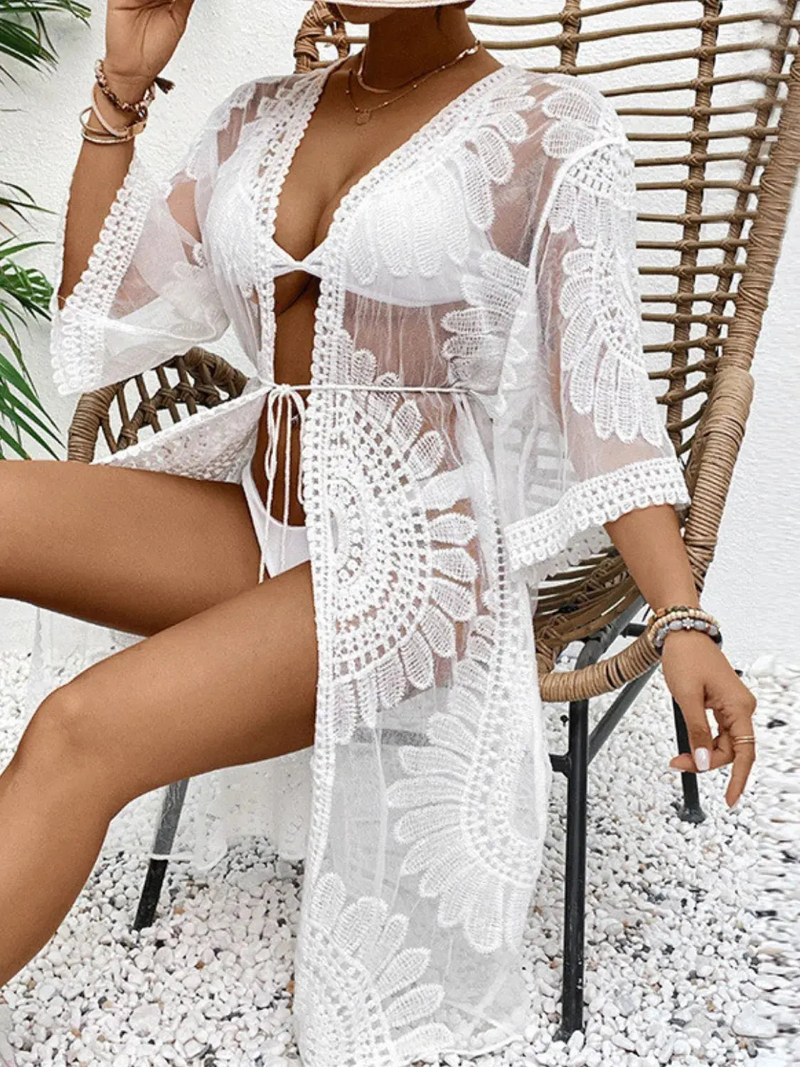 Lace Open Front Longline Cover-Up  Style Ratio