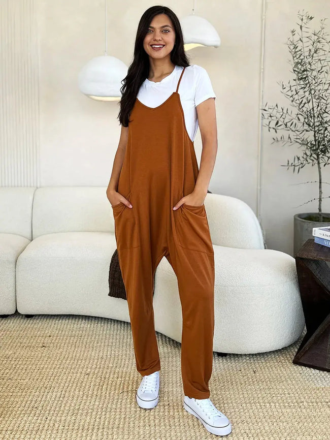 Double Take Full Size Sleeveless V-Neck Pocketed Jumpsuit  Style Ratio