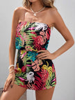 Floral Print Strapless Elastic Waist Romper  Style Ratio