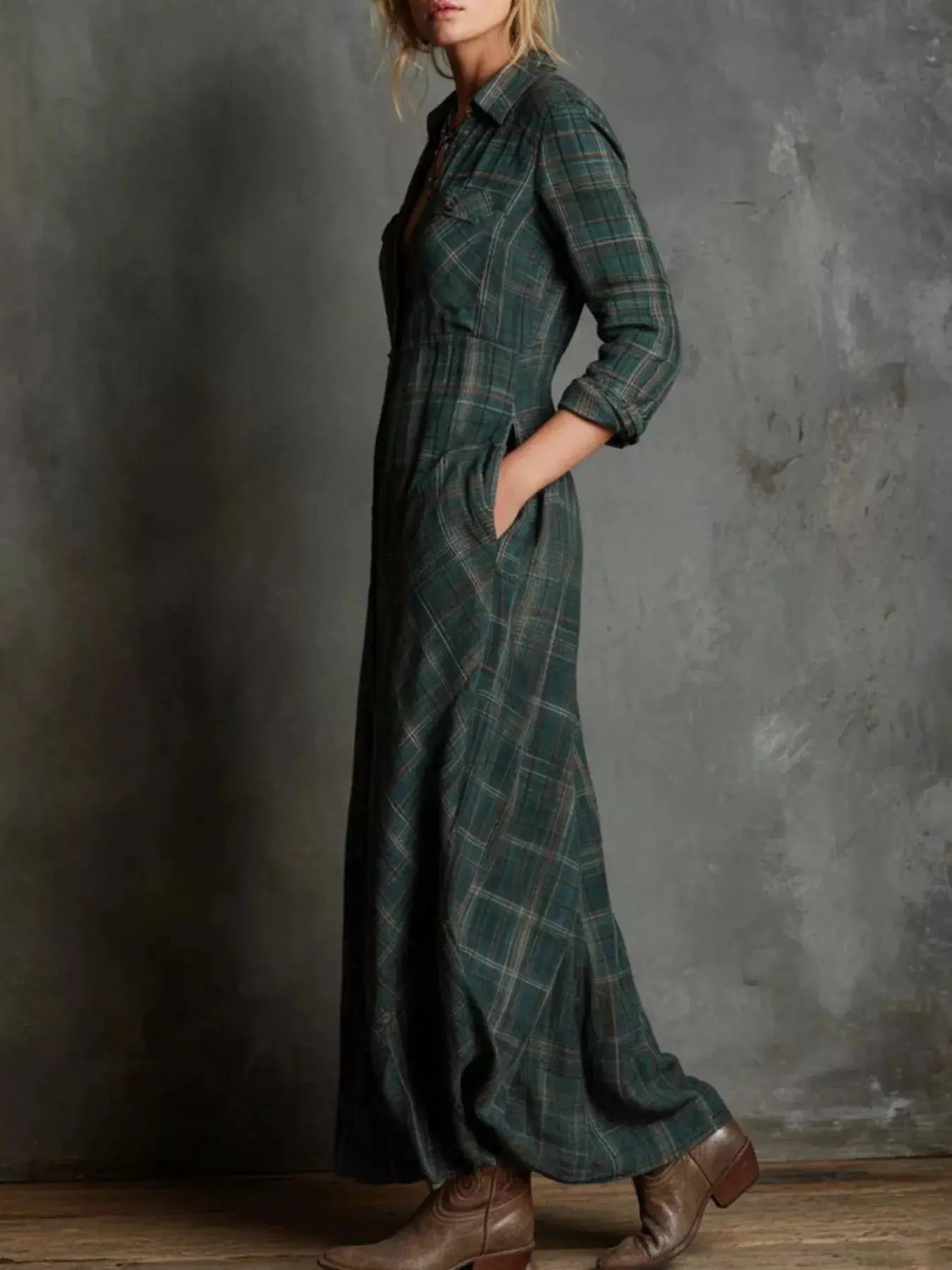 Full Size Plaid Button-Down Maxi Dress  Style Ratio