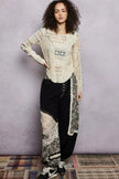 POL Round Neck Long Sleeve Exposed Seam Top with Lace Detail  Style Ratio