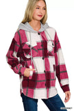 Zenana Plaid Drawstring Hooded Fleece Shacket  Style Ratio