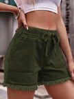 Denim Drawstring Raw Hem Denim Shorts  Style Ratio