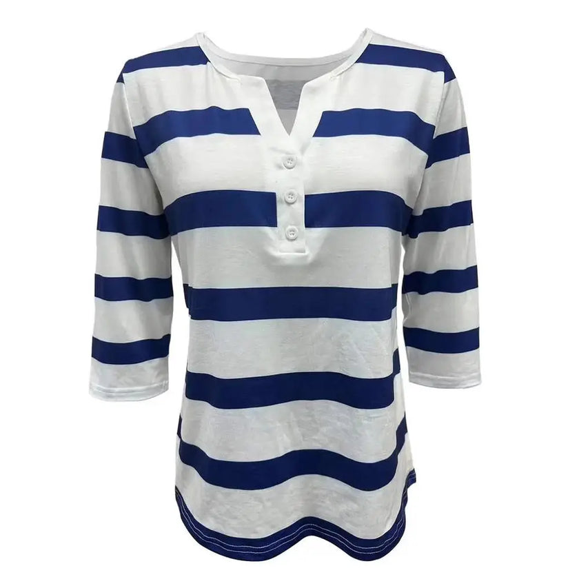 Stripe V Neck Buttoned Casual Shirt - Style Ratio