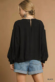 Umgee Full Size Linen Long Sleeve Top with Drawstring  Style Ratio
