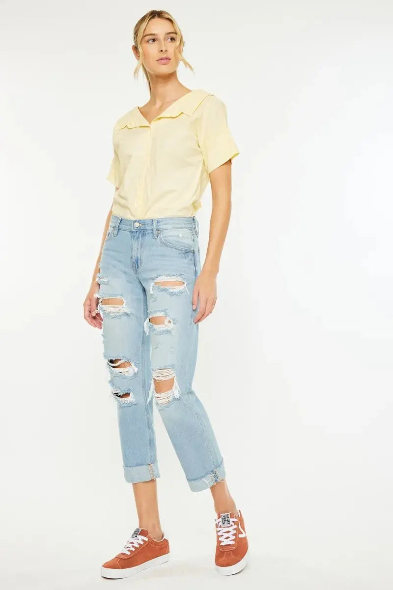 Kancan Mid Rise Distressed Boyfriend Jeans  Style Ratio