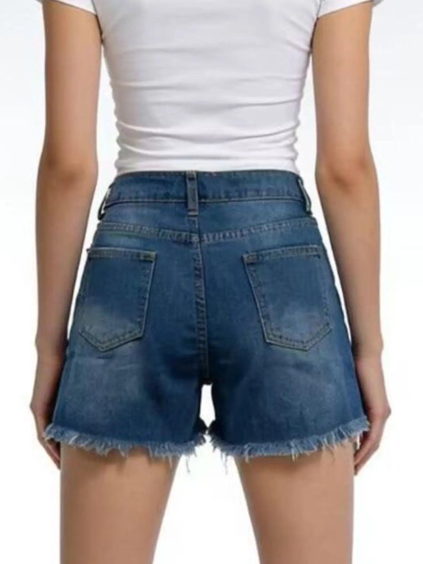 Distressed Frayed Hem Denim Shorts  Style Ratio