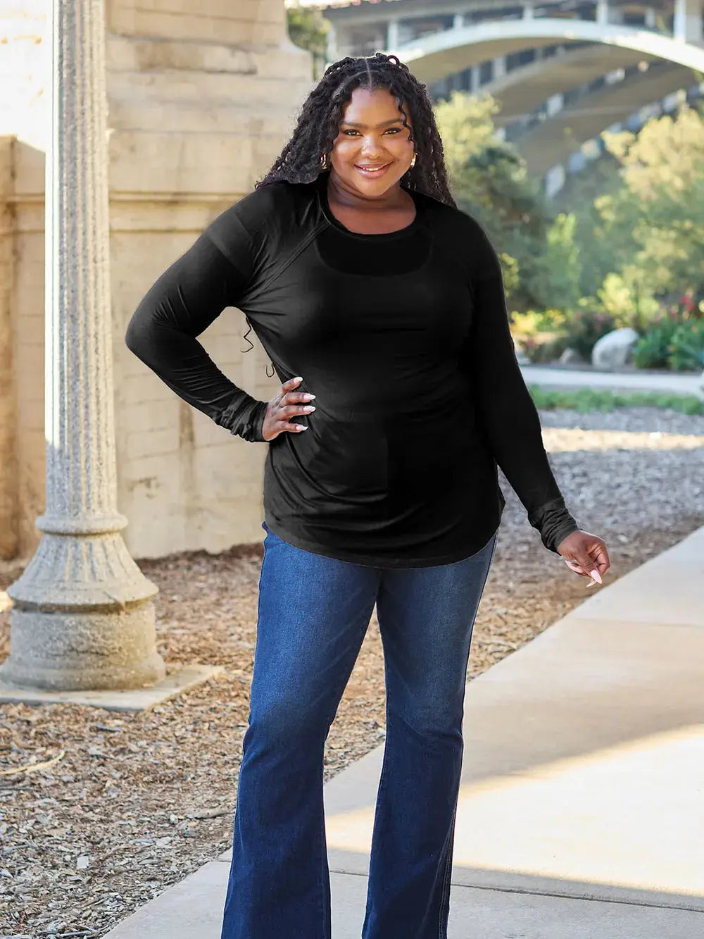 Basic Bae Full Size Round Neck Long Sleeve Shirt  Style Ratio